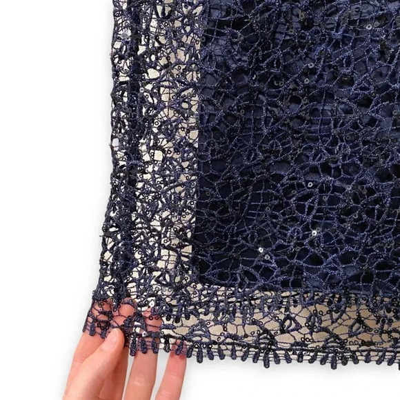 Kay Unger Sequin Lace Navy Midnight Blue Sparkly Sequined Sheath Dress Size 4 - Picture 6 of 9